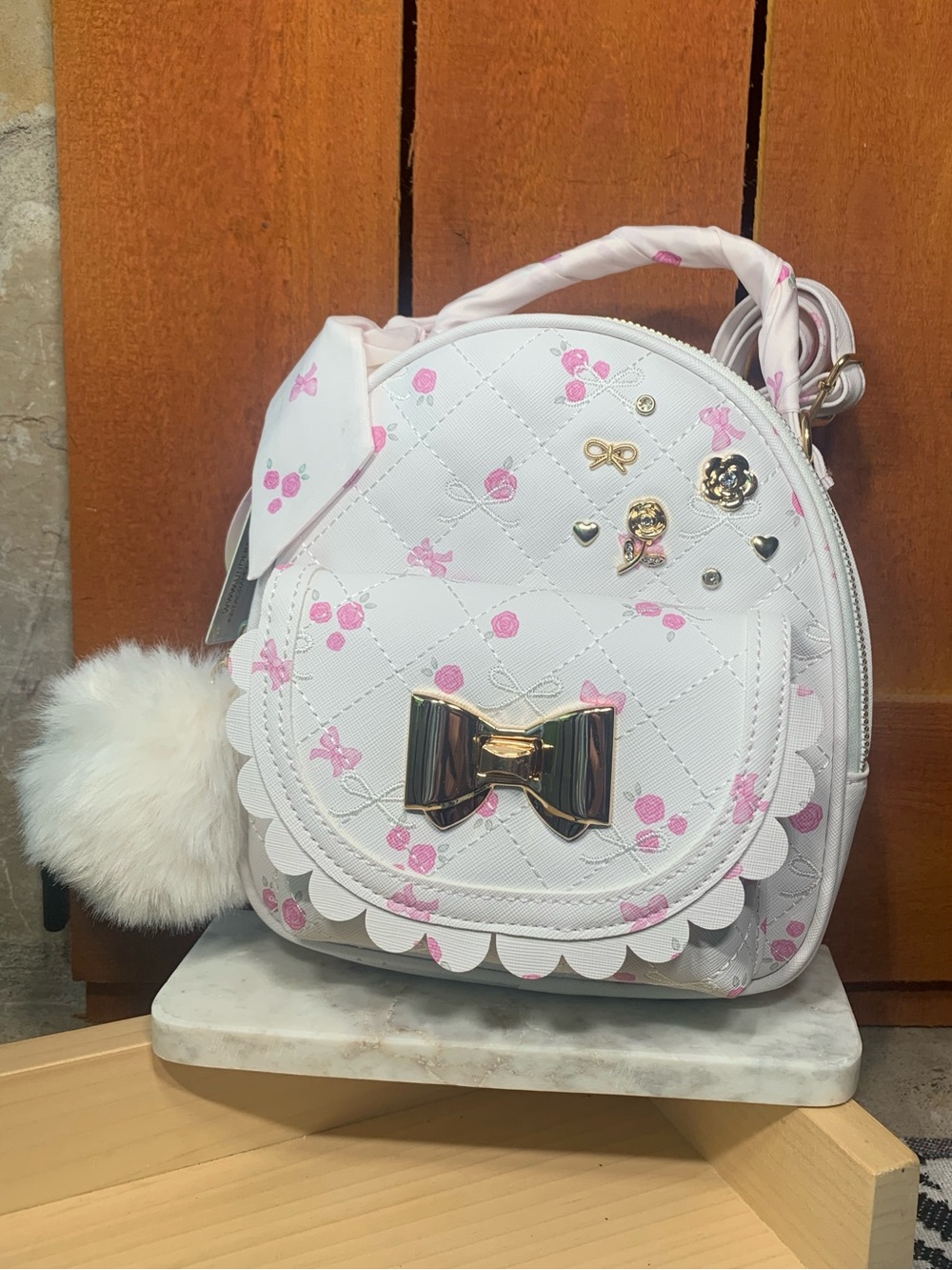Under One Sky Girls Quilted Mini Convertible Floral Backpack Purse with Bow NWT